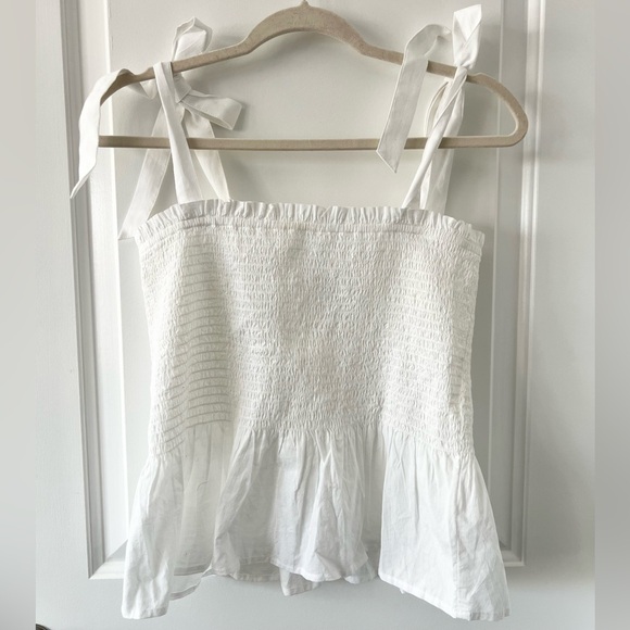 NWT J. Crew Factory White Smocked tie-shoulder tank top Size Medium - Picture 2 of 6
